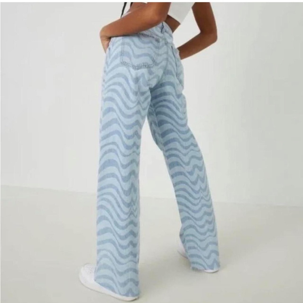 Garage Denim Jambe wide leg highrise jeans wavy pattern Frayed hem Retro SZ 9/29